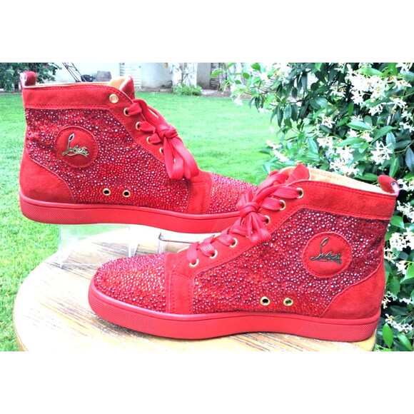 Christian Louboutin Sz 41 US 8 Red Crystal Pavot Suede Custom Strass Sneaker Men main image 12